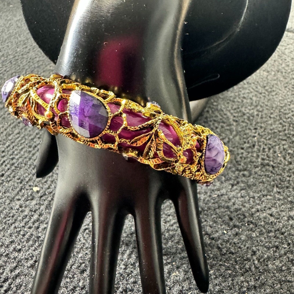 Womens Multicolor Amethyst‎ Stone Round Shape Traditional Bangle